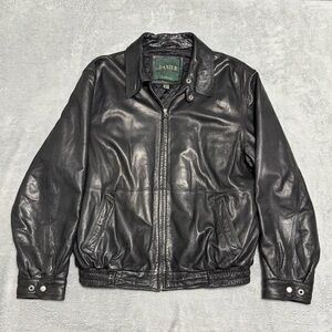 VTG Danier Black Leather Bomber Jacket Mens L 40-42 Quilted Lined 90s Grunge Alt